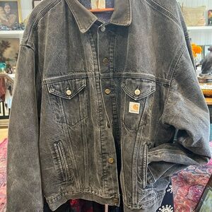 Vintage Carhartt Detroit Blanket Lined Black Denim Trucker Jacket L/XL Boxy